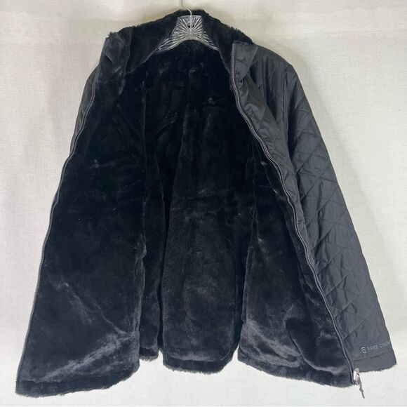 Free Country Jacket Women's Black Cloud Lite Reversible Faux Fur Winter XL Zip - Picture 7 of 12